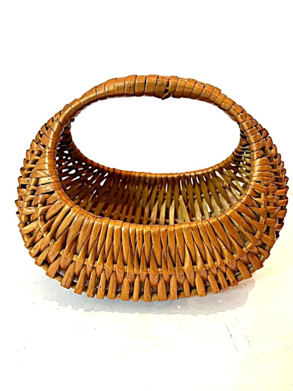 Vintage Small 8" Hand-Woven Wicker Gondola Gathering Basket - Farmhouse Decor